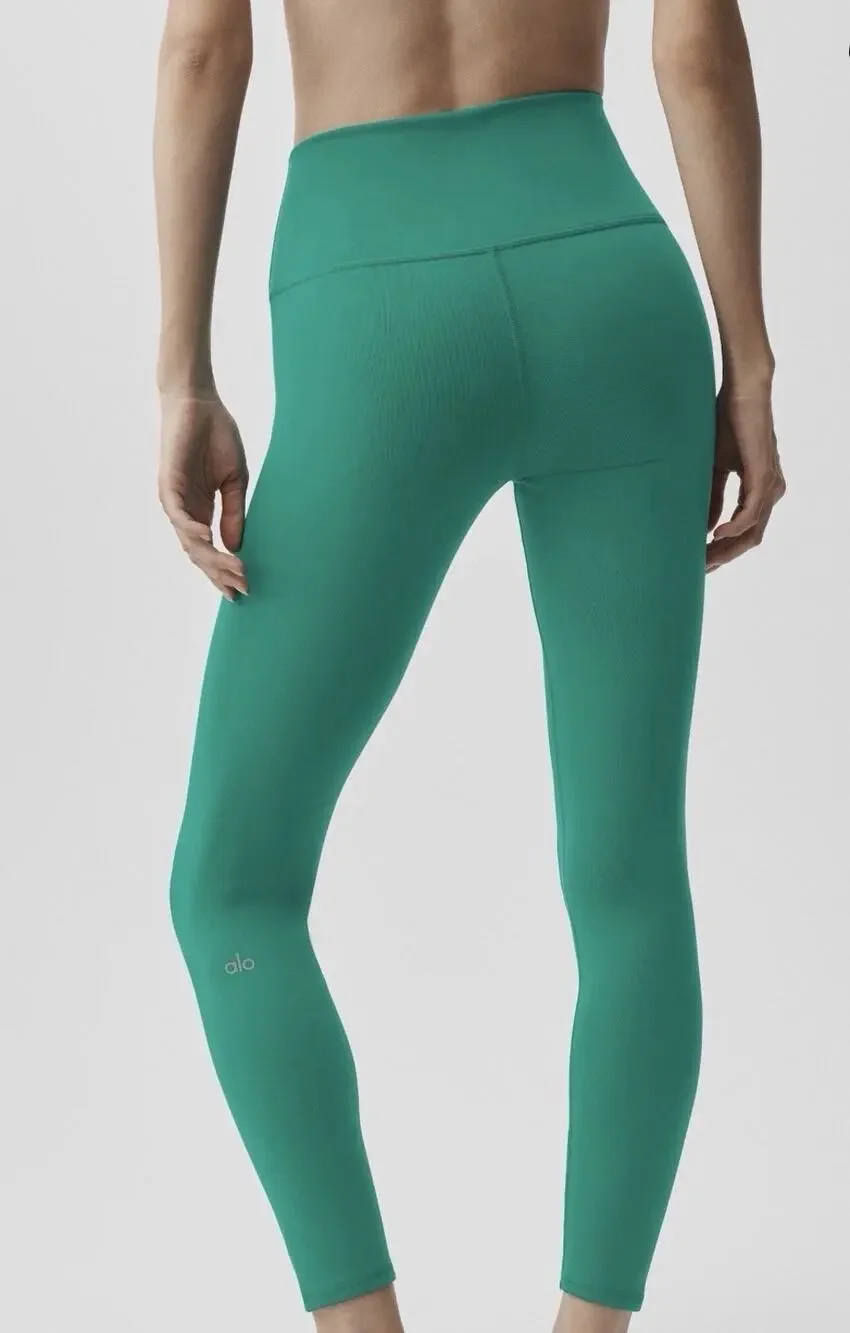NWT Alo Yoga Airbrush 7/8 High-Waist Ankle Leggings- Emerald Isle -Solid Logo XS